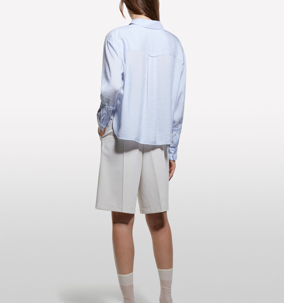 Light blue striped cropped shirt - women's shirts - Light Blue | Sisley image number 2